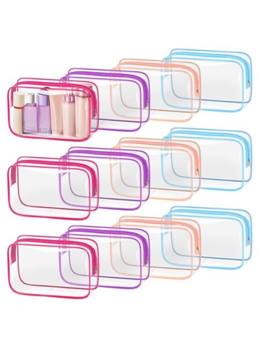 Clear Makeup Bag Travel TSA Approved Toiletry Pouch Cosmetic Organizer 12 Pack